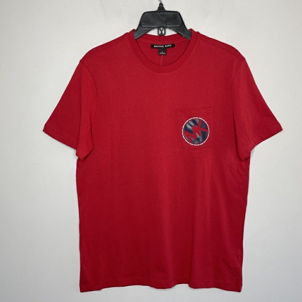 MICHAEL KORS Mens Red Logo Pocket Tee NEW Small S 100% Cotton